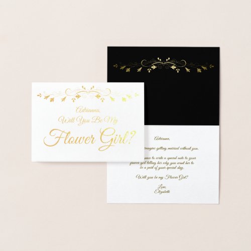 Be My Wedding Flower Girl Elegant Vintage Gold Foil Card