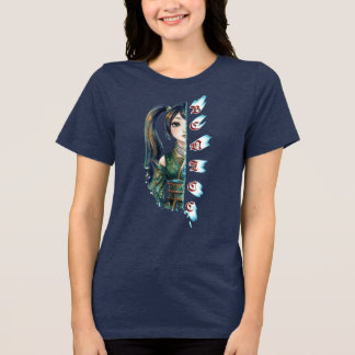 Be Nice Anime Girl Split Portrait Emerald Green Tri-Blend Shirt