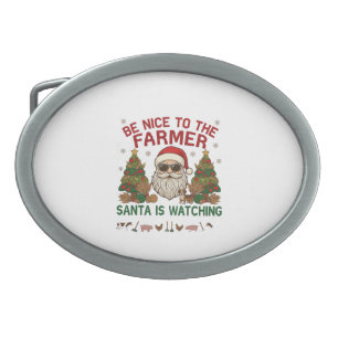 Be Nice Farmer Santa Christmas Farm Animals Belt Buckle