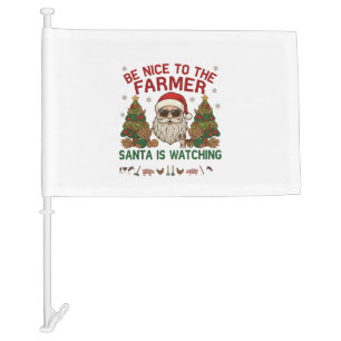 Be Nice Farmer Santa Christmas Farm Animals Car Flag