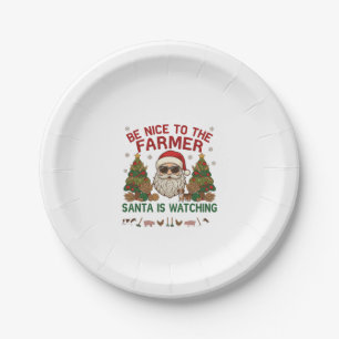 Be Nice Farmer Santa Christmas Farm Animals Paper Plates