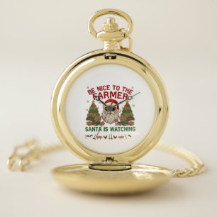 Be Nice Farmer Santa Christmas Farm Animals Pocket Watch
