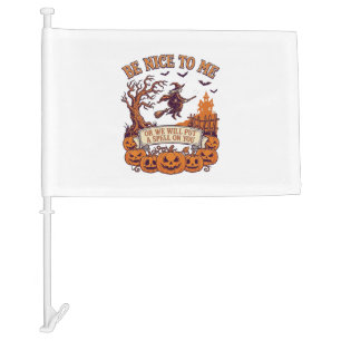 Be Nice Me Halloween Witch Broom Pumpkins_1 Car Flag