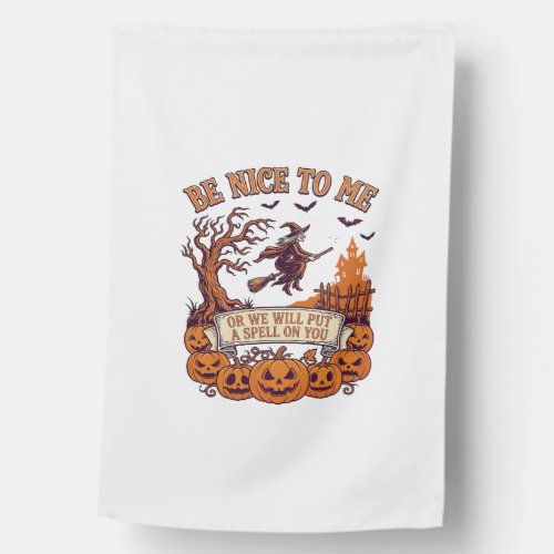 Be Nice Me Halloween Witch Broom Pumpkins_1 House Flag