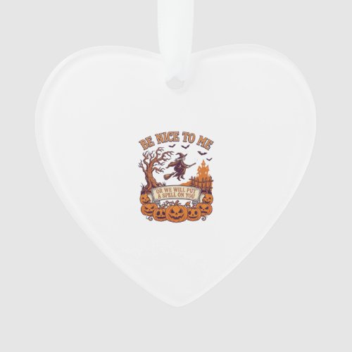 Be Nice Me Halloween Witch Broom Pumpkins_1 Ornament