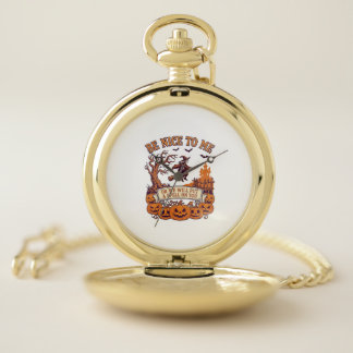 Be Nice Me Halloween Witch Broom Pumpkins_1 Pocket Watch