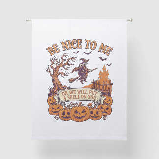 Be Nice Me Halloween Witch Broom Pumpkins_1 Sheer Curtains