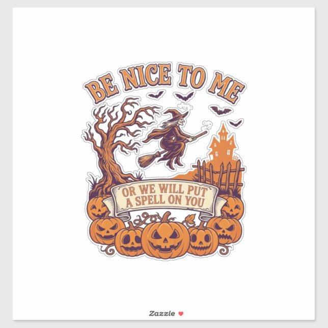 Be Nice Me Halloween Witch Broom Pumpkins_1 Sticker (Sheet)