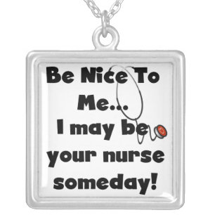 Be Nice Nurse T-shirts and Gifts Silver Plated Necklace