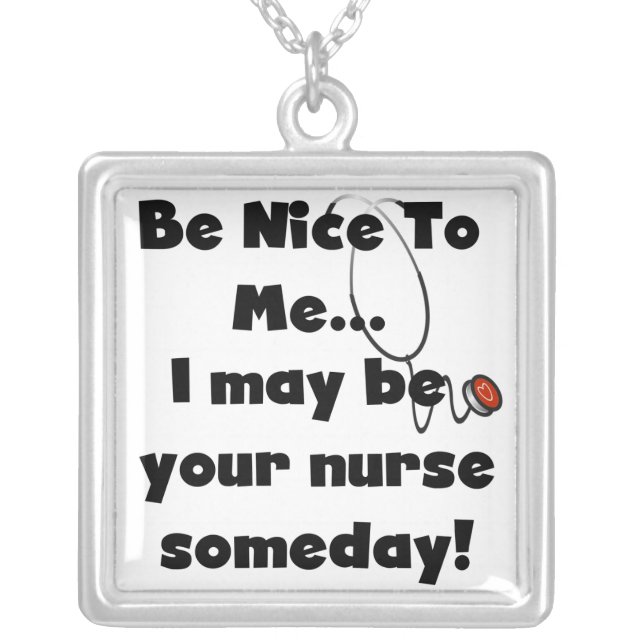 Be Nice Nurse T-shirts and Gifts Silver Plated Necklace (Front)
