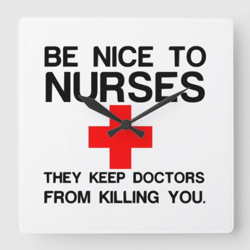 BE NICE TO NURSES SQUARE WALL CLOCK