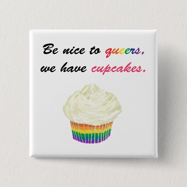 Be nice to queers, we have cupcakes pinback button (Front)