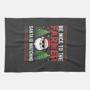 Be Nice To The Farmer Santa Christmas Kitchen Towel