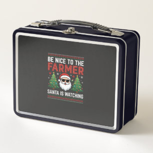 Be Nice To The Farmer Santa Christmas Metal Lunch Box
