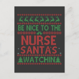 Be Nice To the Nurse Santa's Watching Funny Announcement Postcard