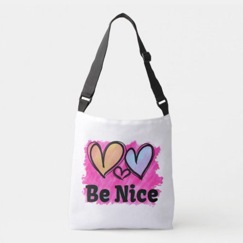 Be Nice Watercolor Hearts Crossbody Bag