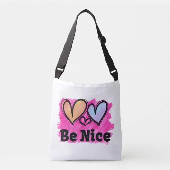 Be Nice Watercolor Hearts Crossbody Bag (Front)