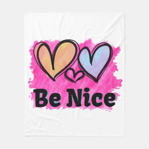 Be Nice Watercolor Hearts Fleece Blanket