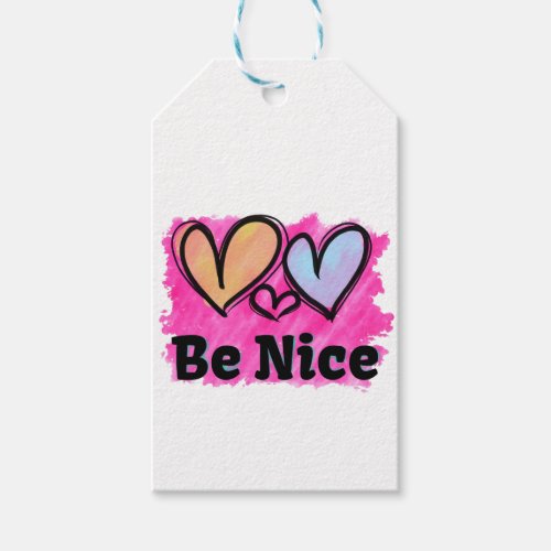 Be Nice Watercolor Hearts Gift Tags