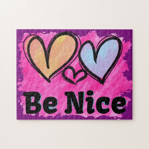 Be Nice Watercolor Hearts Jigsaw Puzzle