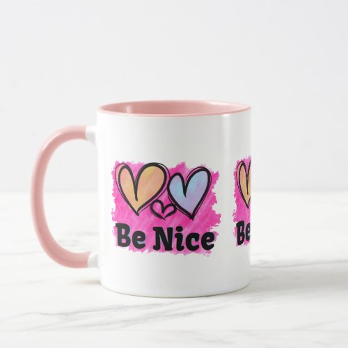 Be Nice Watercolor Hearts Mug