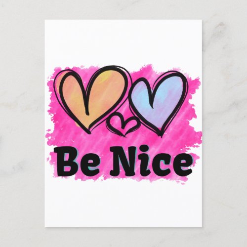 Be Nice Watercolor Hearts Postcard