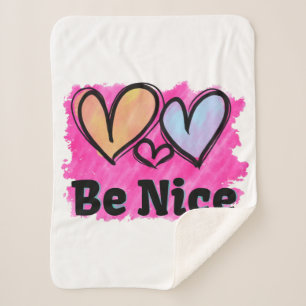 Be Nice Watercolor Hearts Sherpa Blanket