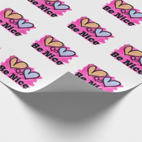 Be Nice Watercolor Hearts Wrapping Paper