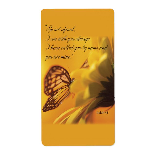 Be Not Afraid Religious Butterfly on Daisy Label (Front)