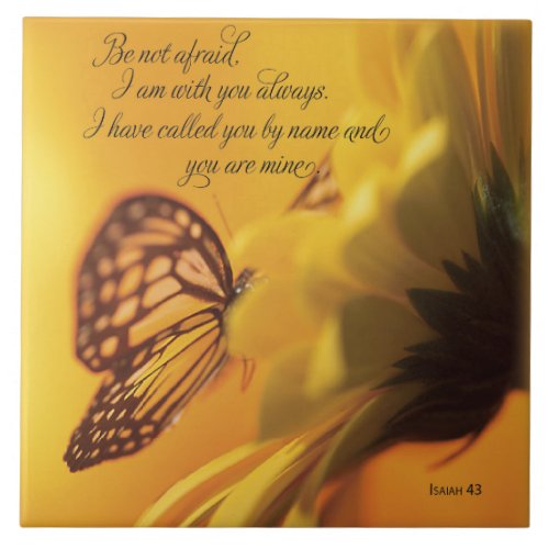Be Not Afraid Religious Butterfly on Daisy Tile