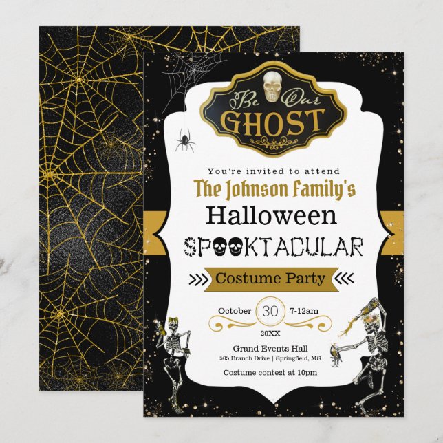 Be Our Ghost Dancing Skeletons Costume Party  Invitation (Front/Back)