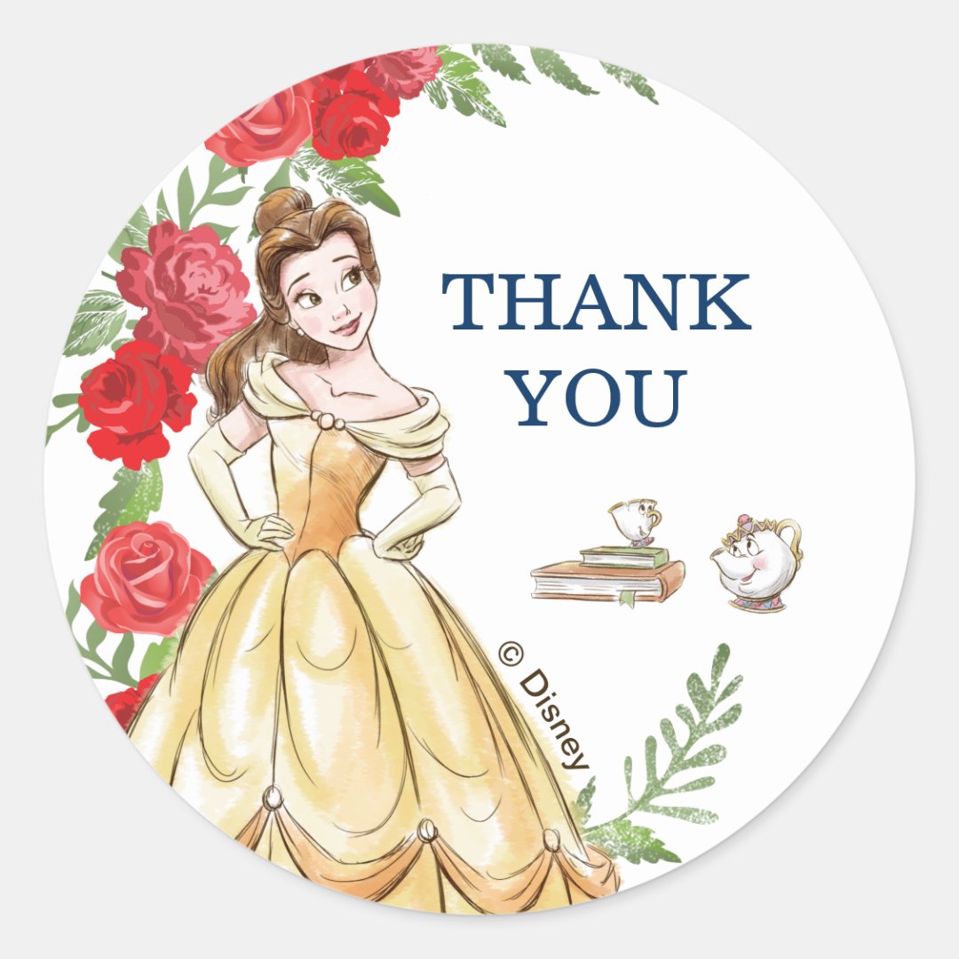 Be Our Guest Belle Birthday Classic Round Sticker | Zazzle
