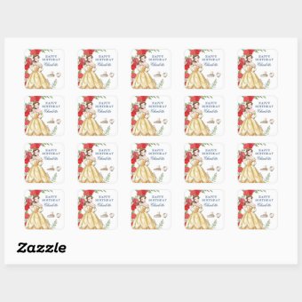 Be Our Guest Belle Birthday Square Sticker | Zazzle