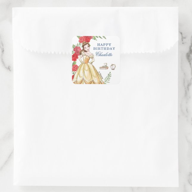 Be Our Guest Belle Birthday Square Sticker (Bag)