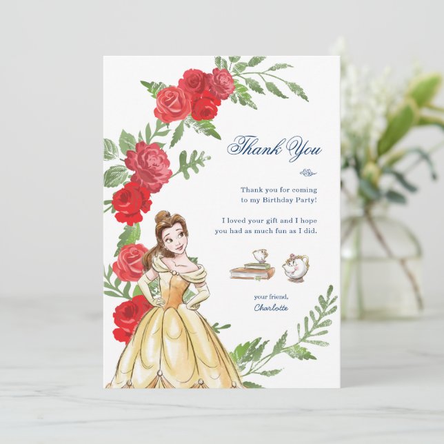 Be Our Guest Belle Birthday Thank You Save The Date (Standing Front)