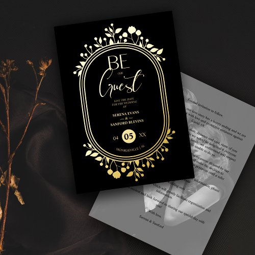 Be our Guest Black Wedding Fancy Frame Branches Foil Invitation