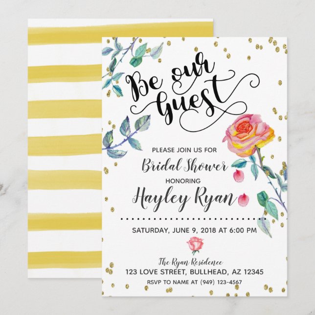 Be Our Guest Bridal Shower Invitation Watercolor (Front/Back)