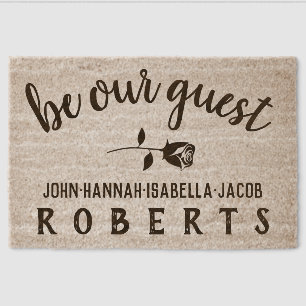 Be Our Guest Elegant Rose Personalized Family Name Fiber Doormat