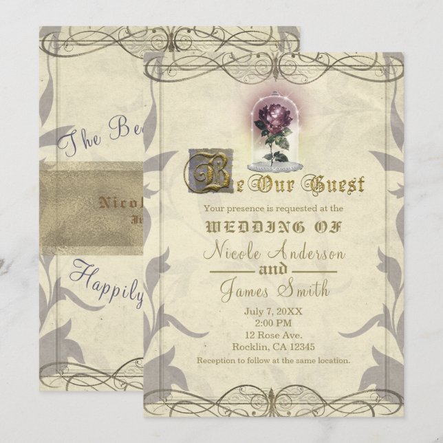 Be Our Guest Enchanted Rose Gold Vintage Wedding Invitation (Front/Back)