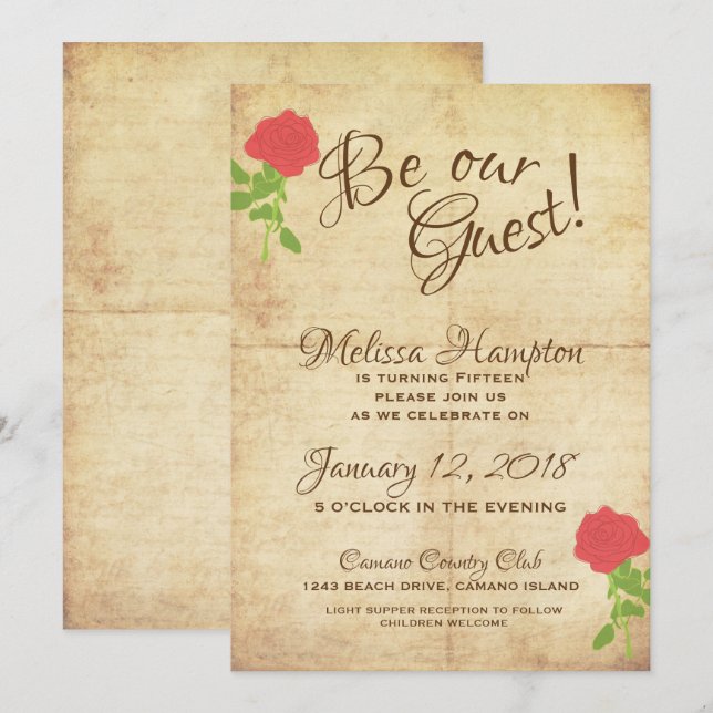 Be Our Guest Fairytale Birthday Invitation (Front/Back)
