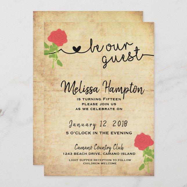 Be Our Guest Fairytale Birthday Invitation (Front/Back)