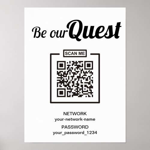 Be our Guest l Clean Black  White QR Code WIFI Poster