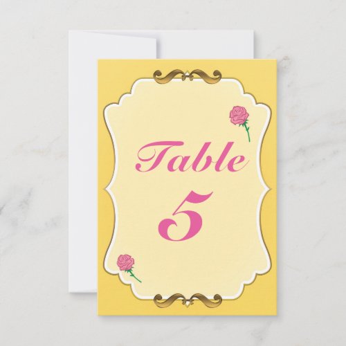 Be Our Guest Pink Rose Party Table Number Card