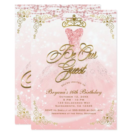 be our guest princess pink gold sweet 16 party invitation zazzle com