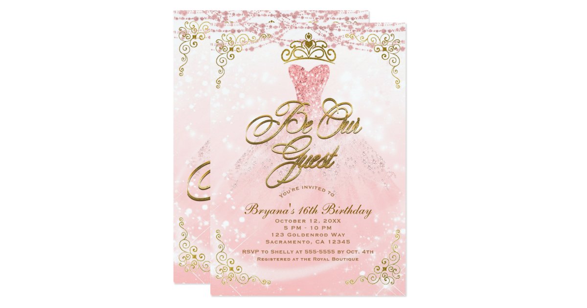Be Our Guest Princess Pink & Gold Sweet 16 Party Invitation | Zazzle.com