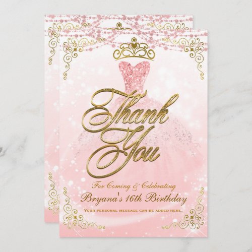 Be Our Guest Princess Pink Gold Sweet 16 Thank You Invitation