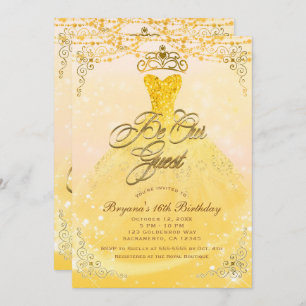 Be Our Guest Princess Yellow & Gold Sweet 16 Party Invitation
