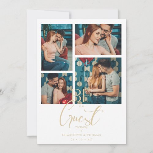 Be our Guest Quote White Fancy Wedding 4 Photos Invitation