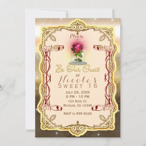 Be our Guest Red Enchanted Magical Red Rose Party Invitation