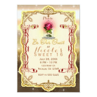 Be our Guest Red Enchanted Magical Red Rose Party Invitation